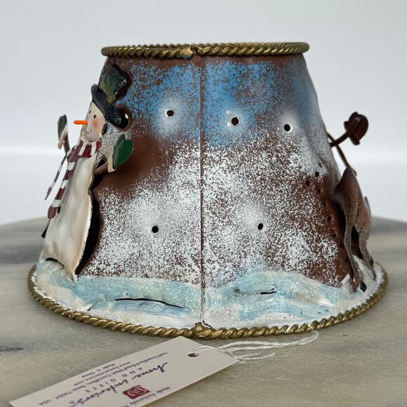 NWT Home Interiors HOMCO Metal Christmas Candle Topper with Snowman and Deer - Picture 2 of 9